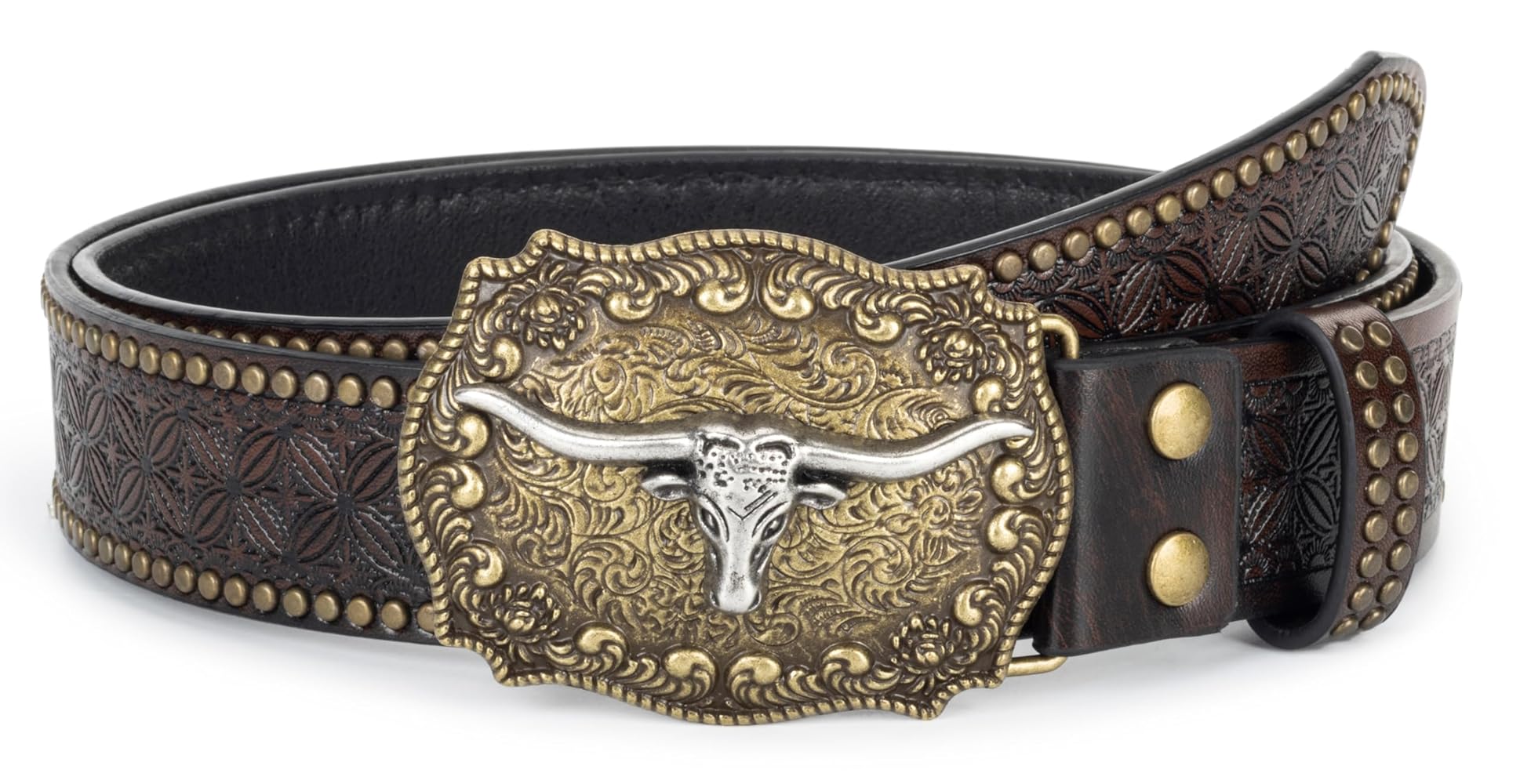 OVOY Men's Western-Longhorn-Cowboy-Belt, Unisex Leather